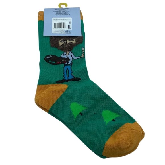 Bob Ross Happy Little Trees Crew Socks Youth Shoe Size 1-5 Joy of Painting NEW - Picture 2 of 3